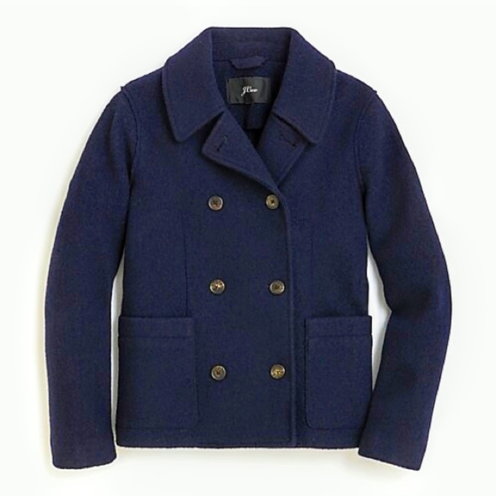 NWT J Crew wool navy blue pea coat